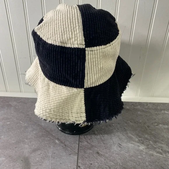 BDG Urban Outfitters Corduroy Patchwork Bucket Hat Black Cream Distressed - Picture 5 of 11